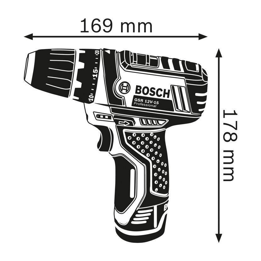 Bosch GSR 12V-15 Akku-Bohrschrauber 12V, inkl. 2 Akkus, Tasche und Zubehör – Bild 3