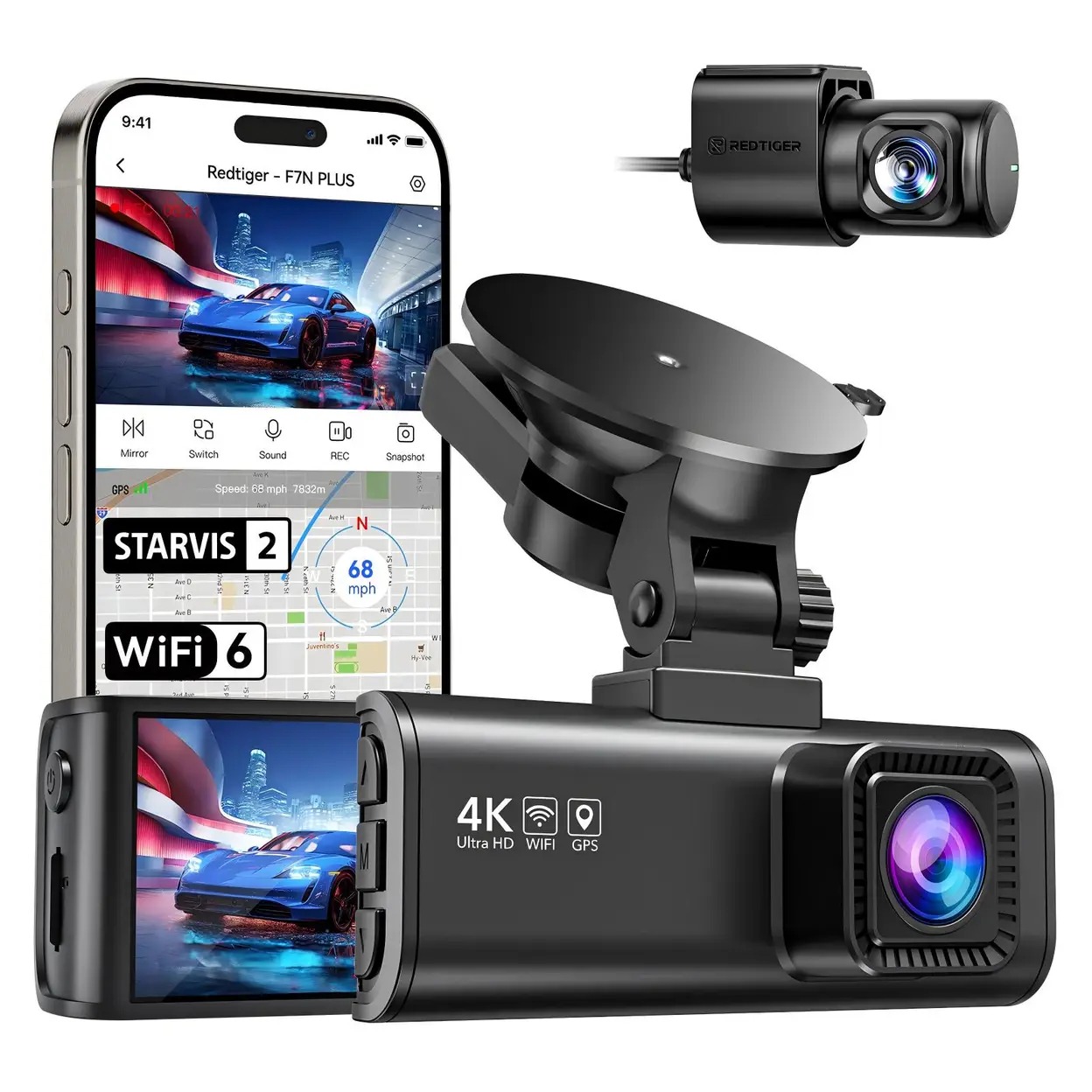 REDTIGER F7NP Dashcam 4K UHD WiFi GPS Front- und Rückkamera