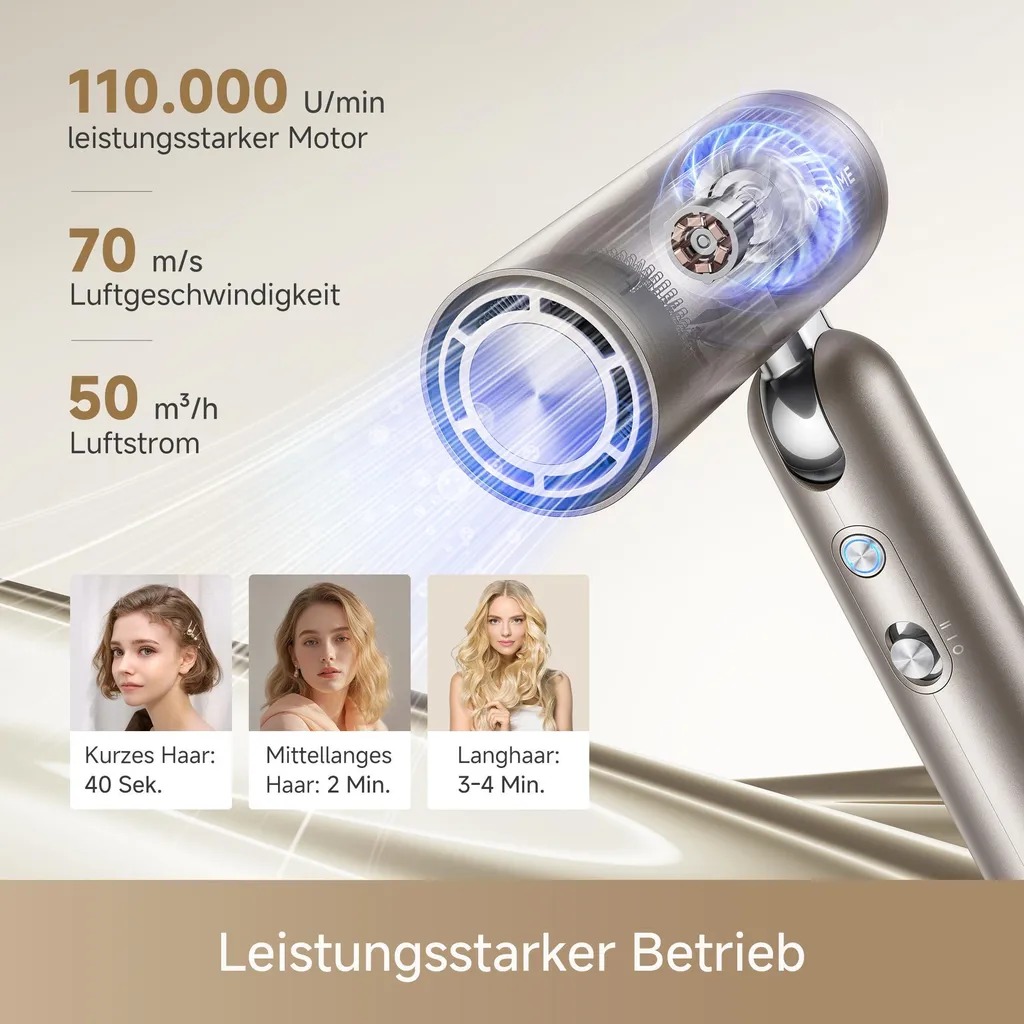 Dreame Pocket Pro Haartrockner 1300W 110.000 U/min Titanium Gold – Bild 2