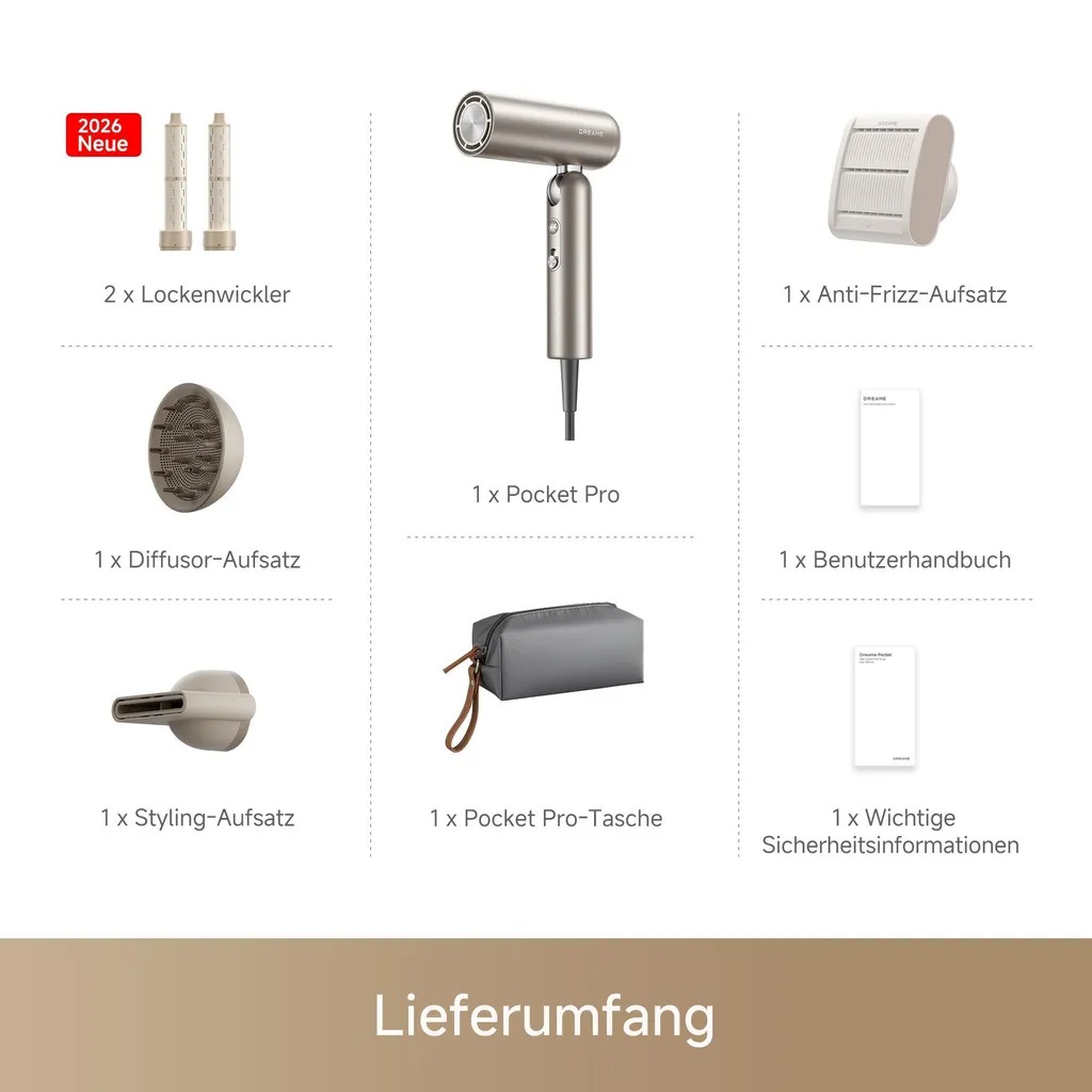 Dreame Pocket Pro Haartrockner 1300W 110.000 U/min Titanium Gold – Bild 7